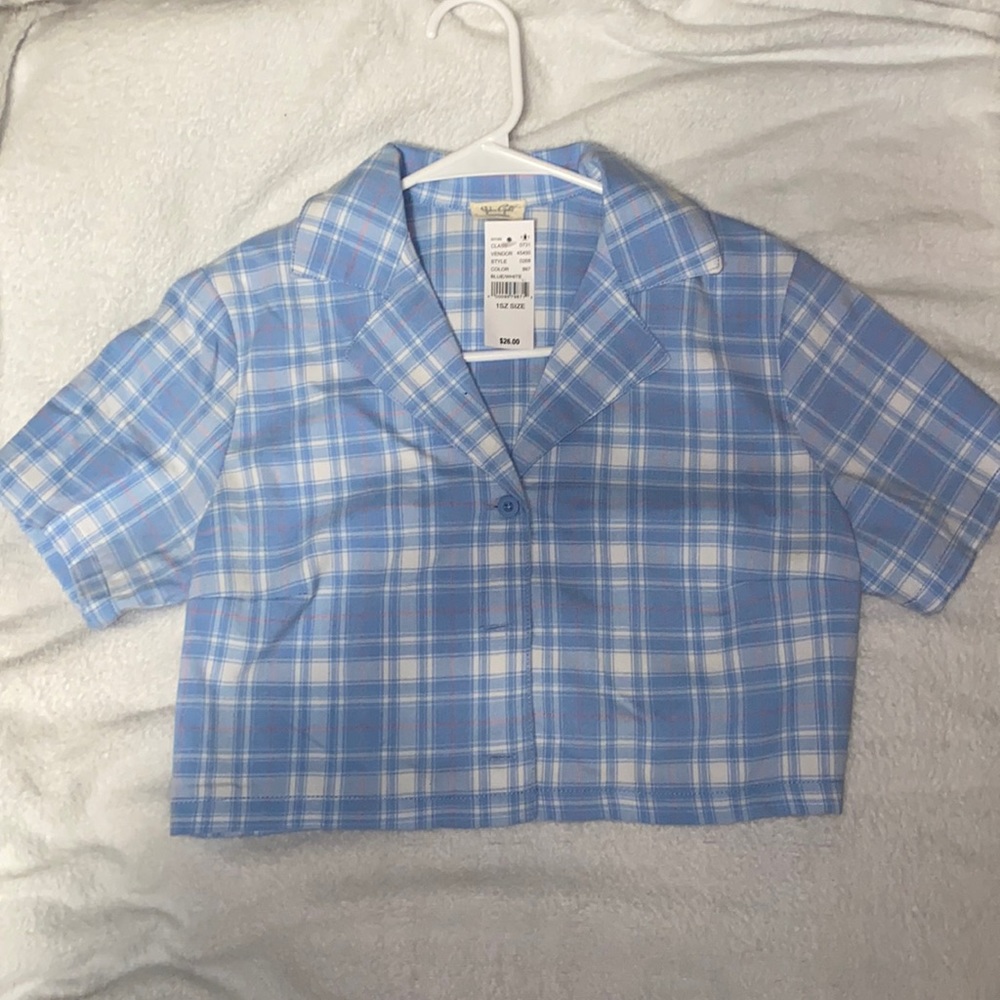 John Galt/Brandy Melville plaid cropped button up tee